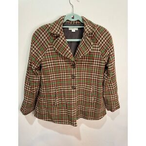 Pendleton Wool Plaid Blazer Jacket Women's Size 6 Green Brown Orange Made in USA
